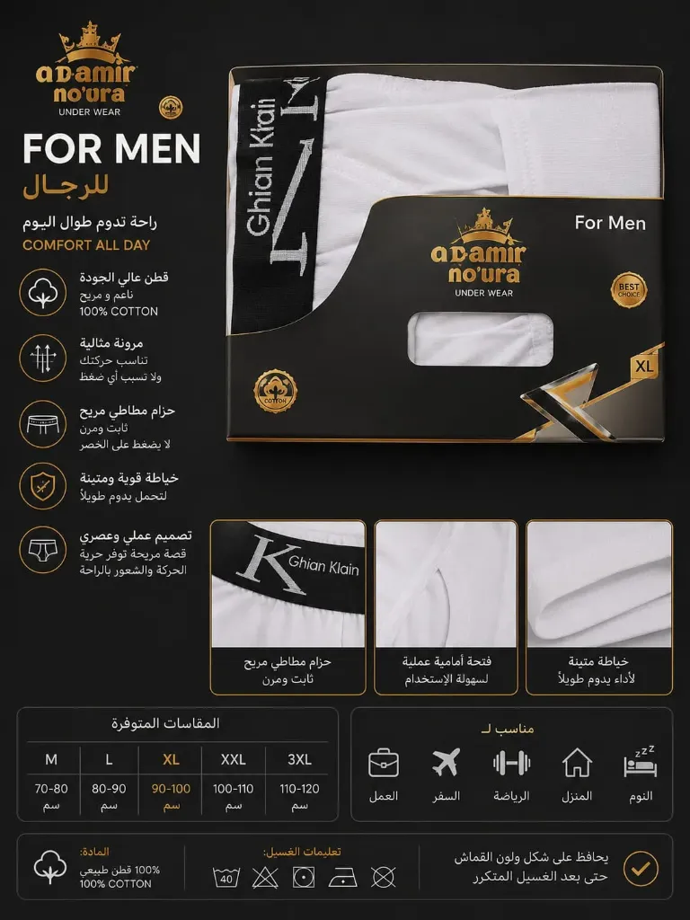 بوكسر سبورت رجالي (ابيض, 3XL)